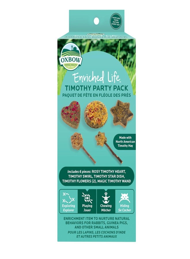 Oxbow Enriched Life Timothy Party Pack - Rabbit and Guinea Pig Toys, Chinchilla and Hamster Enrichment, Small Pet Accessories for Cages, Bunny Chew Toys Made with Timothy Hay, 6 Piece Variety Set - Image 1